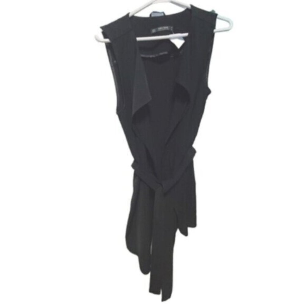 ZARA BASIC Women's Black Sleeveless Waterfall Wrap Belted Luxury Fall Vest Small